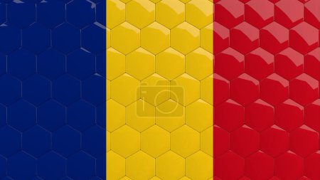 Abstract Romania Flag Hexagon Background Romanian Flag honeycomb glossy reflective mosaic tiles 3D Render 
