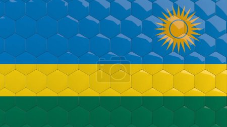 Abstract Rwanda Flag Hexagon Background Rwandan Flag honeycomb glossy reflective mosaic tiles 3D Render 