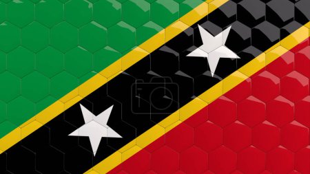 Photo for Abstract Saint Kitts and Nevis Flag Hexagon Background honeycomb glossy reflective mosaic tiles 3D Render - Royalty Free Image