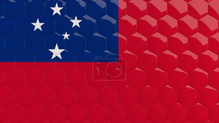 Abstract Samoa Flag Hexagon Background Samoan Flag honeycomb glossy reflective mosaic tiles 3D Render 