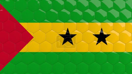 Abstract Sao Tome and Principe Flag Hexagon Background  honeycomb glossy reflective mosaic tiles 3D Render 