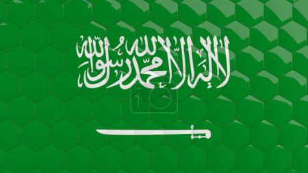 Abstract Saudi Arabia Flag Hexagon Background Saudi Arabian Flag honeycomb glossy reflective mosaic tiles 3D Render 