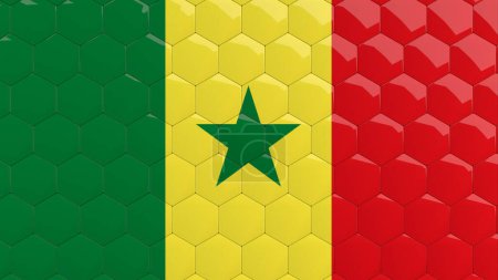 Abstrakt Senegal Flagge Hexagon Hintergrund Senegalesische Flagge Waben glänzend reflektierenden Mosaikfliesen 3D Render 