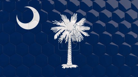 Abstrakt South Carolina State Flag Hexagon Hintergrund American State Flag Waben glänzend reflektierenden Mosaikfliesen 3D Render US State Flag