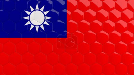 Photo for Abstract Taiwan Flag Hexagon Background Taiwanese Flag honeycomb glossy reflective mosaic tiles 3D Render - Royalty Free Image