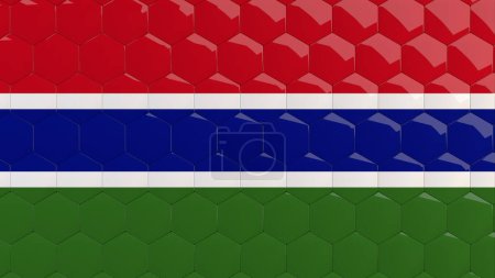 Photo for Abstract Gambia Flag Hexagon Background Gambian Flag honeycomb glossy reflective mosaic tiles 3D Render - Royalty Free Image