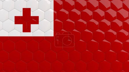 Photo for Abstract Tonga Flag Hexagon Background honeycomb glossy reflective mosaic tiles 3D Render - Royalty Free Image