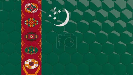 Téléchargez les photos : Résumé Turkménistan Drapeau Hexagone Fond nid d'abeille brillant carreaux de mosaïque réfléchissante 3D Render - en image libre de droit