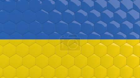 Photo for Abstract Ukraine Flag Hexagon Background Ukrainian Flag honeycomb glossy reflective mosaic tiles 3D Render - Royalty Free Image