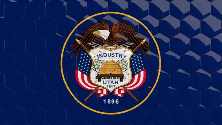 Photo for Abstract Utah State Flag Hexagon Background American State Flag honeycomb glossy reflective mosaic tiles 3D Render US State Flag - Royalty Free Image