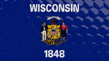 Photo for Abstract Wisconsin State Flag Hexagon Background American State Flag honeycomb glossy reflective mosaic tiles 3D Render US State Flag - Royalty Free Image
