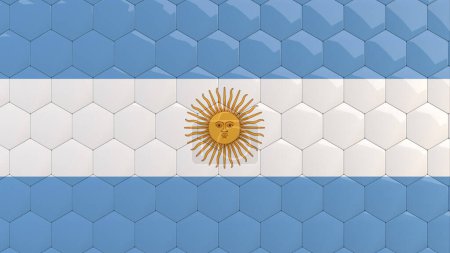Photo for Argentina Flag Hexagon Background Argentinian Flag honeycomb glossy reflective mosaic tiles 3D Render bandera - Royalty Free Image