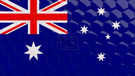 Photo for Australia Flag Hexagon Background Australian Flag honeycomb glossy reflective mosaic tiles 3D Render - Royalty Free Image