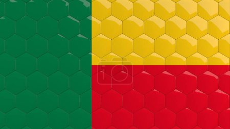 Photo for Benin Flag Hexagon Background honeycomb glossy reflective mosaic tiles 3D Render - Royalty Free Image