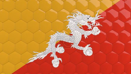 Photo for Bhutan Flag Hexagon Background honeycomb glossy reflective mosaic tiles 3D Render - Royalty Free Image