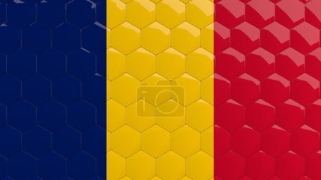 Photo for Chad Flag Hexagon Background honeycomb glossy reflective mosaic tiles 3D Render - Royalty Free Image