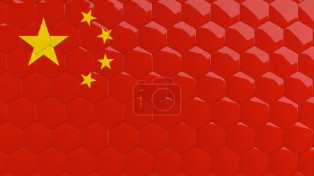Photo for China Flag Hexagon Background Chinese Flag honeycomb glossy reflective mosaic tiles 3D Render - Royalty Free Image
