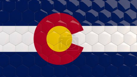 Photo for Colorado Flag USA Hexagon Background Coloradan Flag honeycomb glossy reflective mosaic tiles 3D Render American State Flag - Royalty Free Image