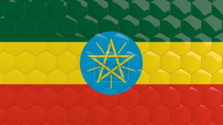 Photo for Ethiopia Flag Hexagon Background Ethiopian Flag honeycomb glossy reflective mosaic tiles 3D Render - Royalty Free Image