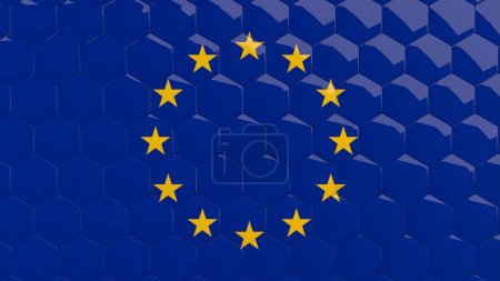 Téléchargez les photos : Drapeau de l'UE Hexagone Contexte Drapeau de l'Union européenne nid d'abeille brillant carreaux de mosaïque réfléchissants 3D Render - en image libre de droit