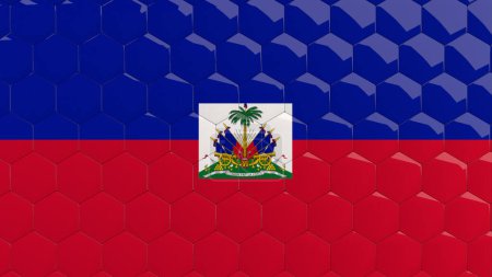 Foto de Haití Bandera Hexágono Fondo Haitiano Bandera panal brillante mosaico reflectante azulejos 3D Render - Imagen libre de derechos