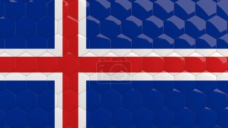 Photo for Iceland Flag Hexagon Background Icelandic Flag honeycomb glossy reflective mosaic tiles 3D Render - Royalty Free Image