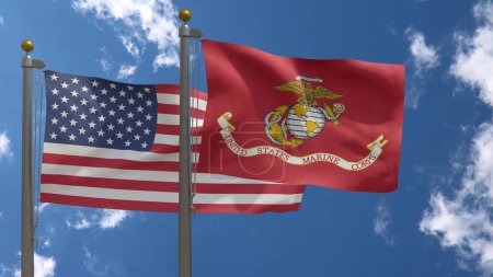 Bandera de Estados Unidos junto con la Bandera del Cuerpo de Marines, Bandera de Estados Unidos con la Bandera de los Marines Americanos