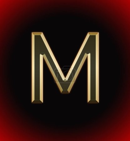 Foto de Alfabeto dorado y brillante (letra) M y nombre del individuo (niño o niña) con inicio del alfabeto M, fondo hermoso negro y rojo - Imagen libre de derechos