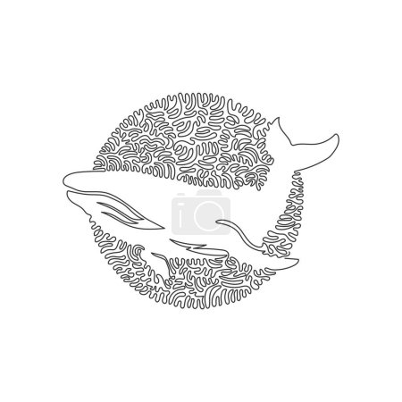 Illustration for Single one curly line drawing of adorable whale abstract art. Continuous line draw graphic design vector illustration of largest sea creature for icon, symbol, company logo, poster print decoration - Royalty Free Image