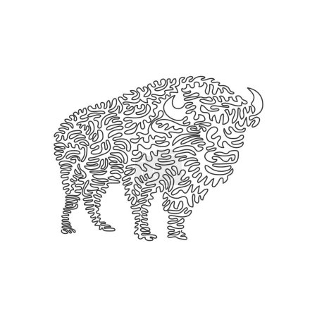 Téléchargez les illustrations : Single one line drawing of savage animals that feared abstract art. Continuous line draw graphic design vector illustration of long haired bison for icon, symbol, company logo, poster wall decor - en licence libre de droit