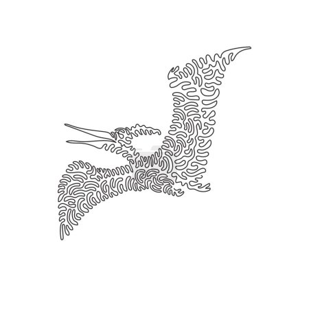 Ilustración de Continuous one curve line drawing. The extinct flying reptile pterosaur. Single line editable stroke vector illustration of aggresive pterosaurs for logo, wall decor, boho print art - Imagen libre de derechos