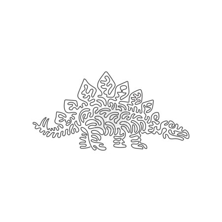 Illustration for Single one curly line drawing of armored dinosaur abstract art. Continuous line draw graphic design vector illustration of stegosaurus herbivores for icon, symbol, company logo, poster wall decor - Royalty Free Image