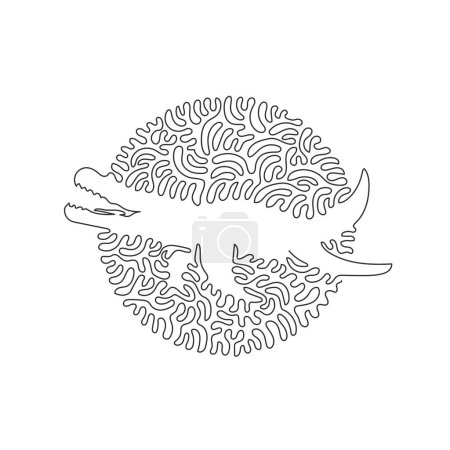 Illustration for Continuous curve one line drawing of mosasaurs long snout abstract art in circle. Single line editable stroke vector illustration of land sharks of ancient seas for logo, sign, syimbol, wall decor - Royalty Free Image