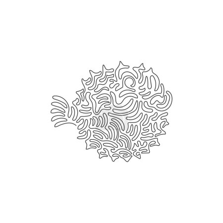 Illustration for Continuous curve one line drawing of pufferfish which spines on skin. Curve abstract art. Single line editable stroke vector illustration of cute balloonfish for logo, wall decor, poster print decoration - Royalty Free Image