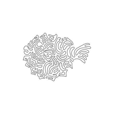 Illustration for Single one curly line drawing of cute pufferfish clumsy swimmers abstract art. Continuous line draw graphic design vector illustration of adorable pufferfish for icon, symbol, company logo, boho wall art - Royalty Free Image