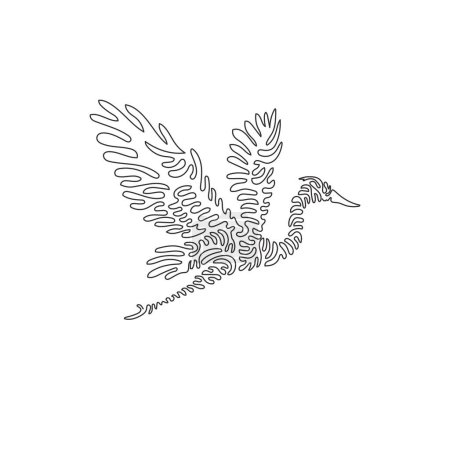 Téléchargez les illustrations : Single swirl continuous line drawing of  wings are broad abstract art. Continuous line draw graphic design vector illustration style of heron have long necks for icon, sign, modern wall decor - en licence libre de droit