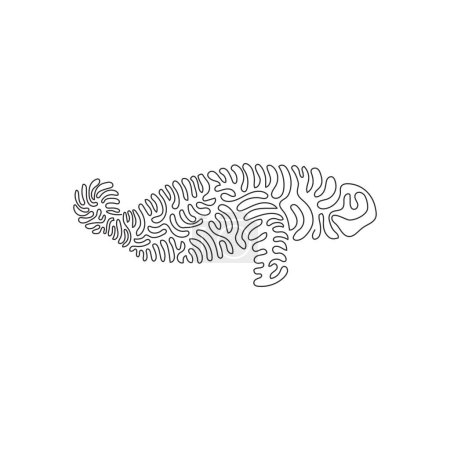 Téléchargez les illustrations : Continuous curve one line drawing of manatee tail is paddle shaped curve abstract art. Single line editable stroke vector illustration of large slow aquatic mammals for logo, wall decor and poster art - en licence libre de droit