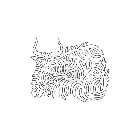 Illustration for Continuous curve one line drawing of energetic wildebeest curve abstract art. Single line editable stroke vector illustration of wildebeest elegant horn for logo, wall decor and poster print decor - Royalty Free Image