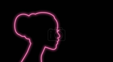 Foto de American african woman profile shiny neon on black background banner with copy space. - Imagen libre de derechos