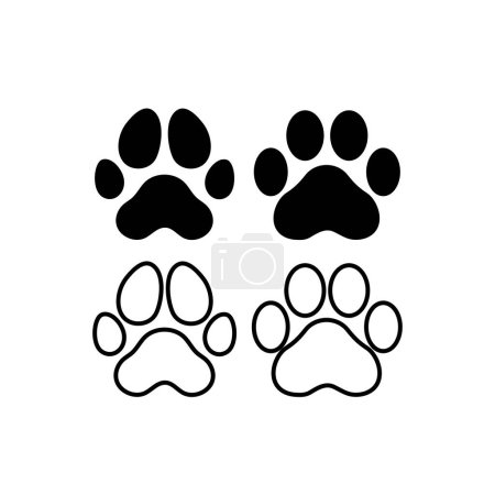 Téléchargez les illustrations : Cat and dog paws prints isolated vector icon set. Pets paws flat and outline prints vector illustration. - en licence libre de droit
