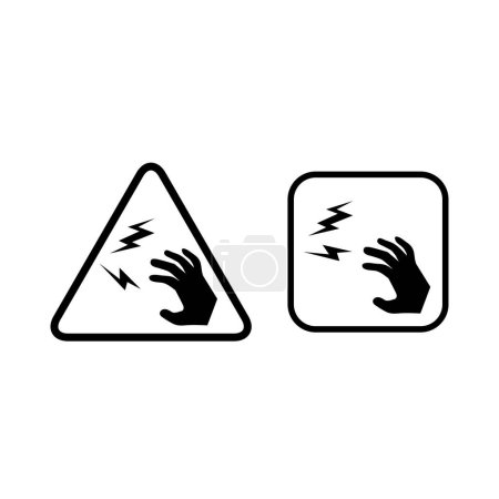 Téléchargez les illustrations : Electrocution Risk Warning Do not touch sign icon. Hand electrocution with thunderbolt  pictogram. - en licence libre de droit