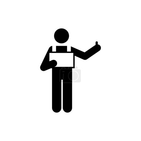 Ilustración de Hitchhiker holding signboard with thumb up icon vector symbol. - Imagen libre de derechos