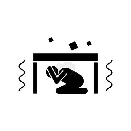 Téléchargez les illustrations : Man hiding under table during earthquake icon vector symbol. - en licence libre de droit