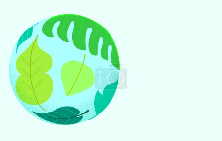 Illustration for Happy Earth day or World Environment day celebration vector illustration. Concept of ecology, protection of environment and nature. Globe with green continents drawn by leaves of different shapes. - Royalty Free Image