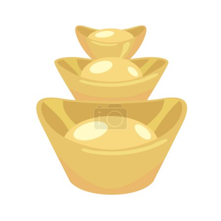 Illustration for Aligned chinese new year gold sycees ingots vector illusration. Boat shaped yuanbao as symbol of prosperity and wealth for lunar new year. - Royalty Free Image