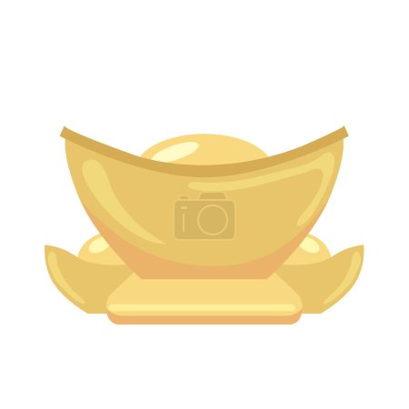 Illustration for Group of different sizes of gold ingots sycees for Chinese New Year. Boat shaped yuanbao illustration vector isolated, symbol of wealth and prosperity. - Royalty Free Image