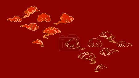 Traditional chinese golden clouds vector set. Auspicious chinese clouds symbols, decorative elements for cny, spring festival or lunar new year in Asia. Nature oriental pattern.