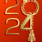 Golden dragon silhouette 2024 chinese new year greetings vector card.