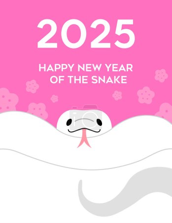 Happy new year of the snake 2025 vector card. Lunar new year celebration illustration with cute ball python sticking its tongue out.