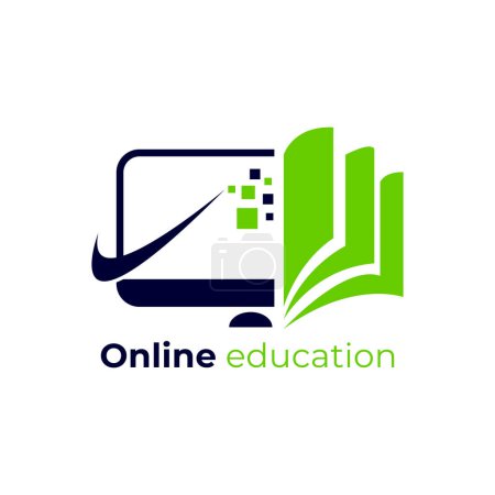 Illustration for Online Education Icon Logo, Computer Book Logo Vector Icon Illustration - Royalty Free Image